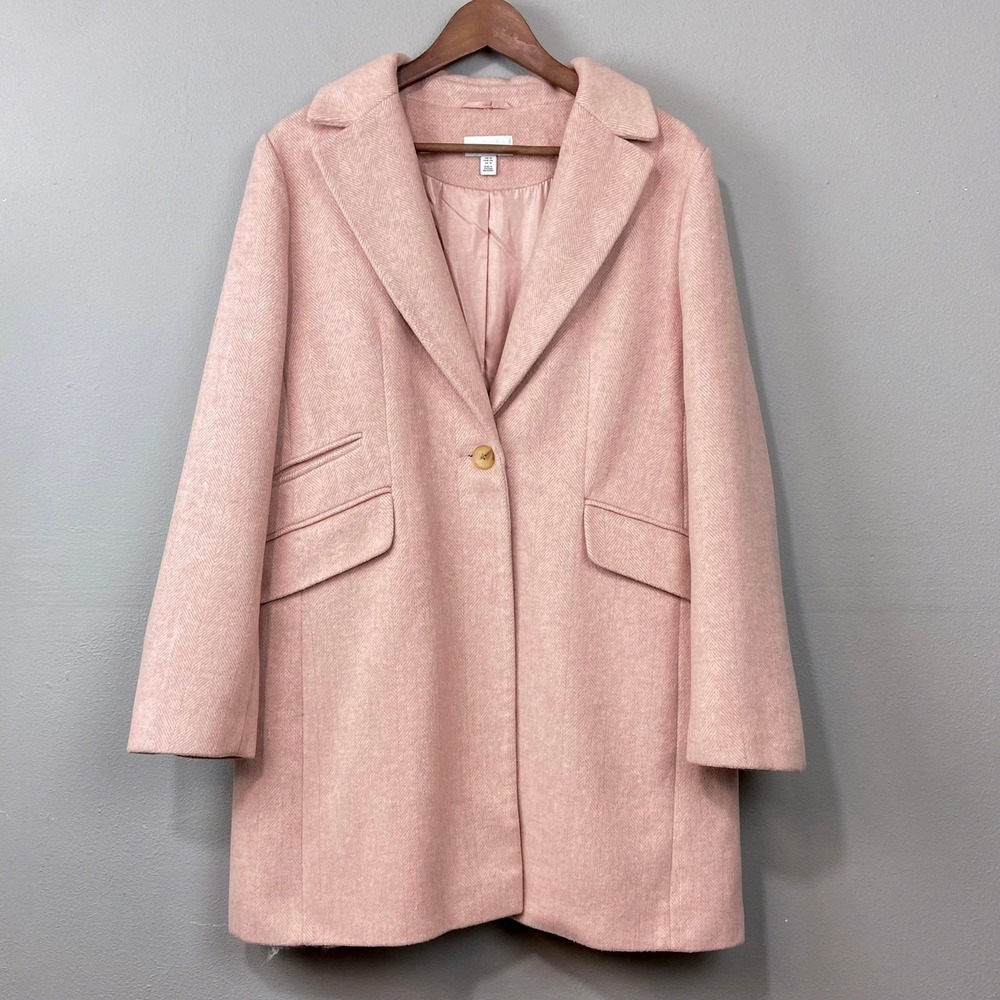 Topshop‎ Pink Herringbone Wool Blend Single Button Coat Size 12 Minimalist Glam